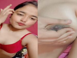 Vid65 com Sexy teen girl Instagran Reel in red bra nude boobs show selfie mms